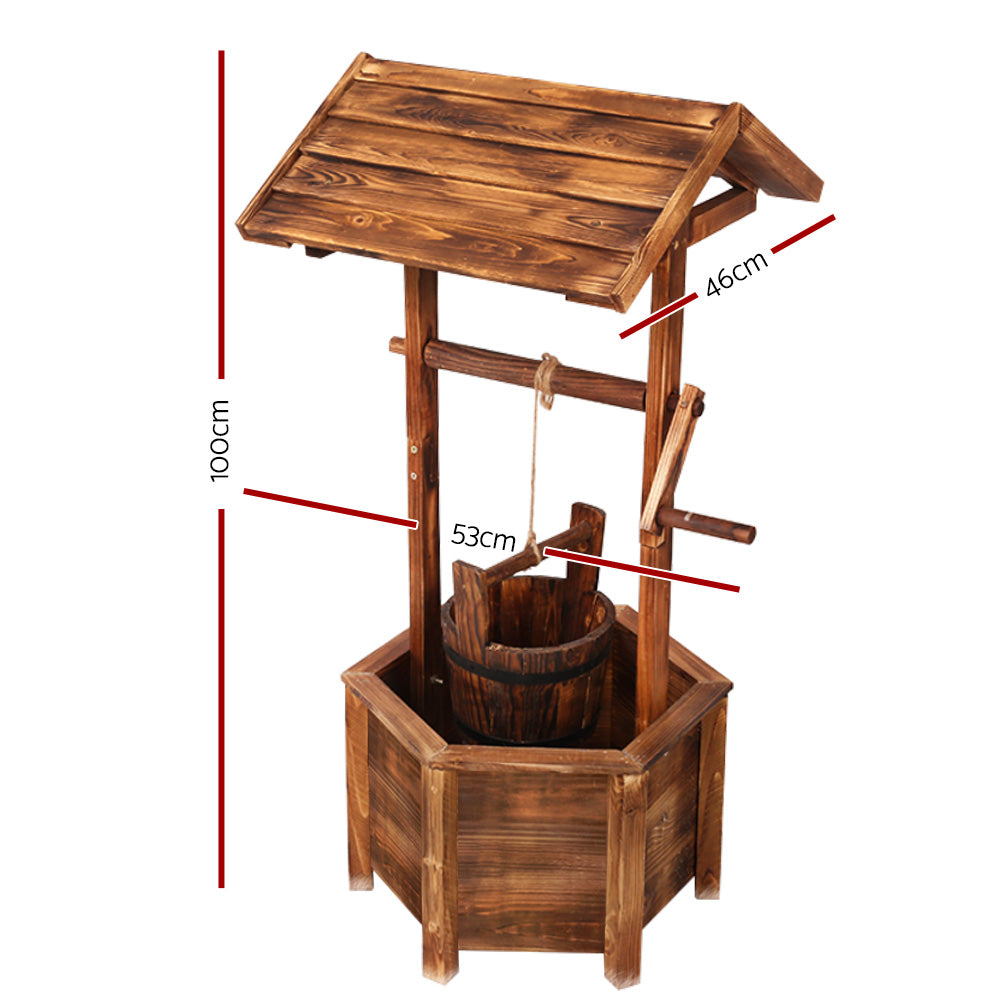 Gardeon Wooden Wishing Well made of solid fir wood, featuring a rustic design with a bucket and decorative roof, perfect for garden decor.