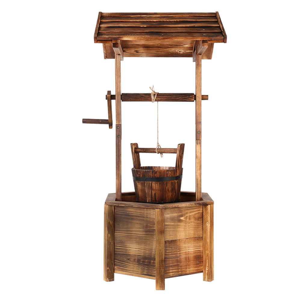 Gardeon Wooden Wishing Well made of solid fir wood, featuring a rustic design with a bucket and decorative roof, perfect for garden decor.