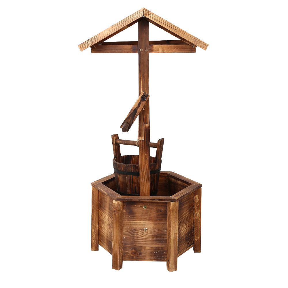 Gardeon Wooden Wishing Well made of solid fir wood, featuring a rustic design with a bucket and decorative roof, perfect for garden decor.