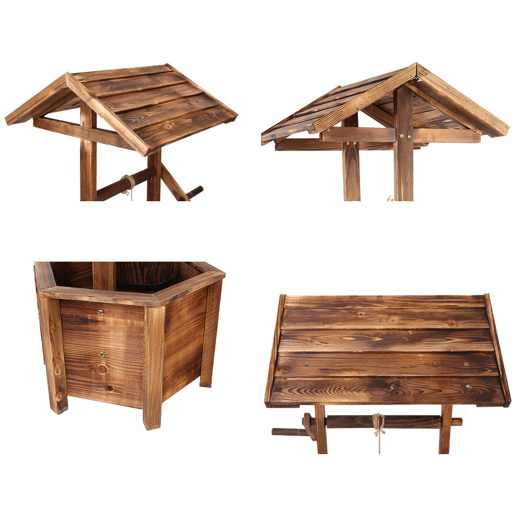 Gardeon Wooden Wishing Well made of solid fir wood, featuring a rustic design with a bucket and decorative roof, perfect for garden decor.