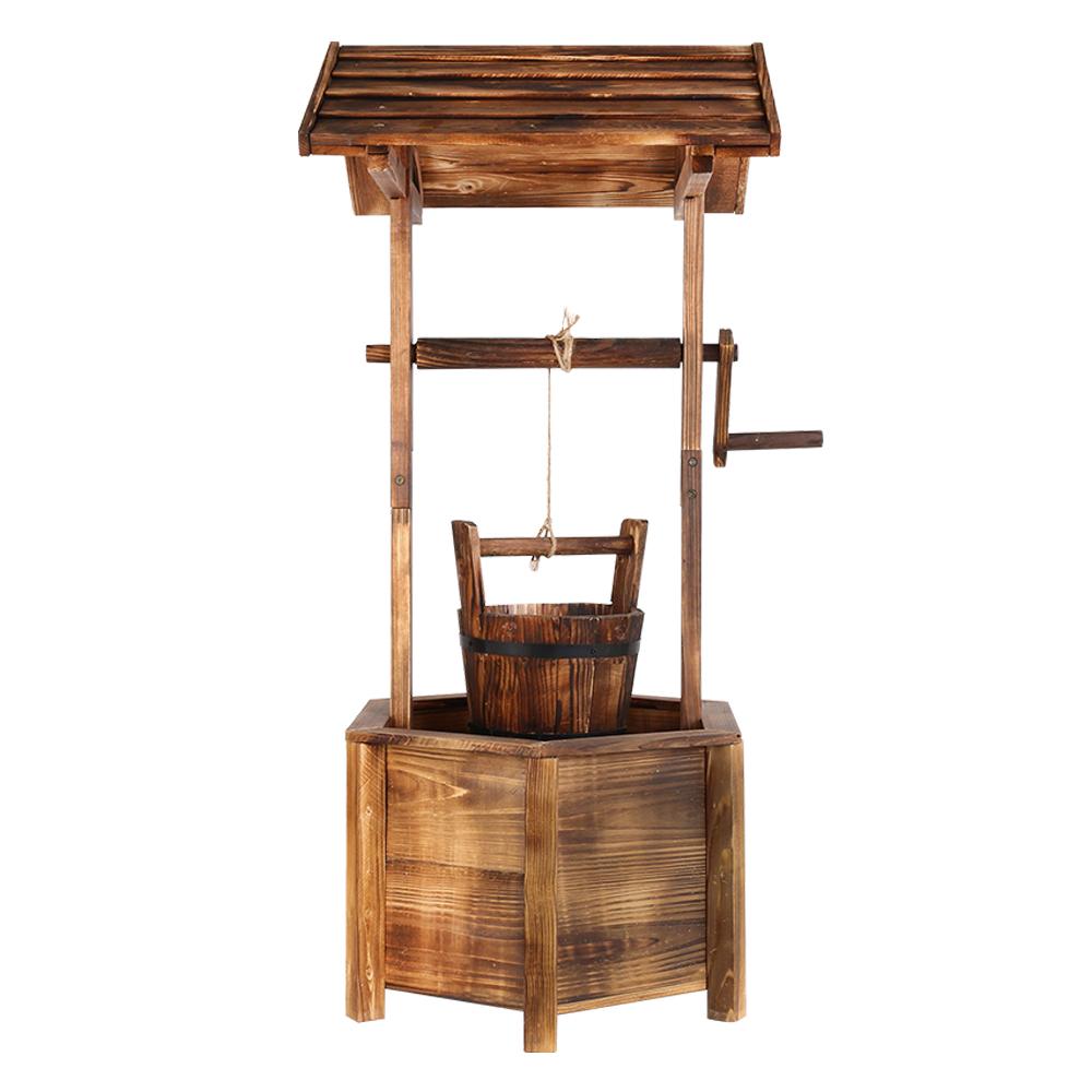 Gardeon Wooden Wishing Well made of solid fir wood, featuring a rustic design with a bucket and decorative roof, perfect for garden decor.