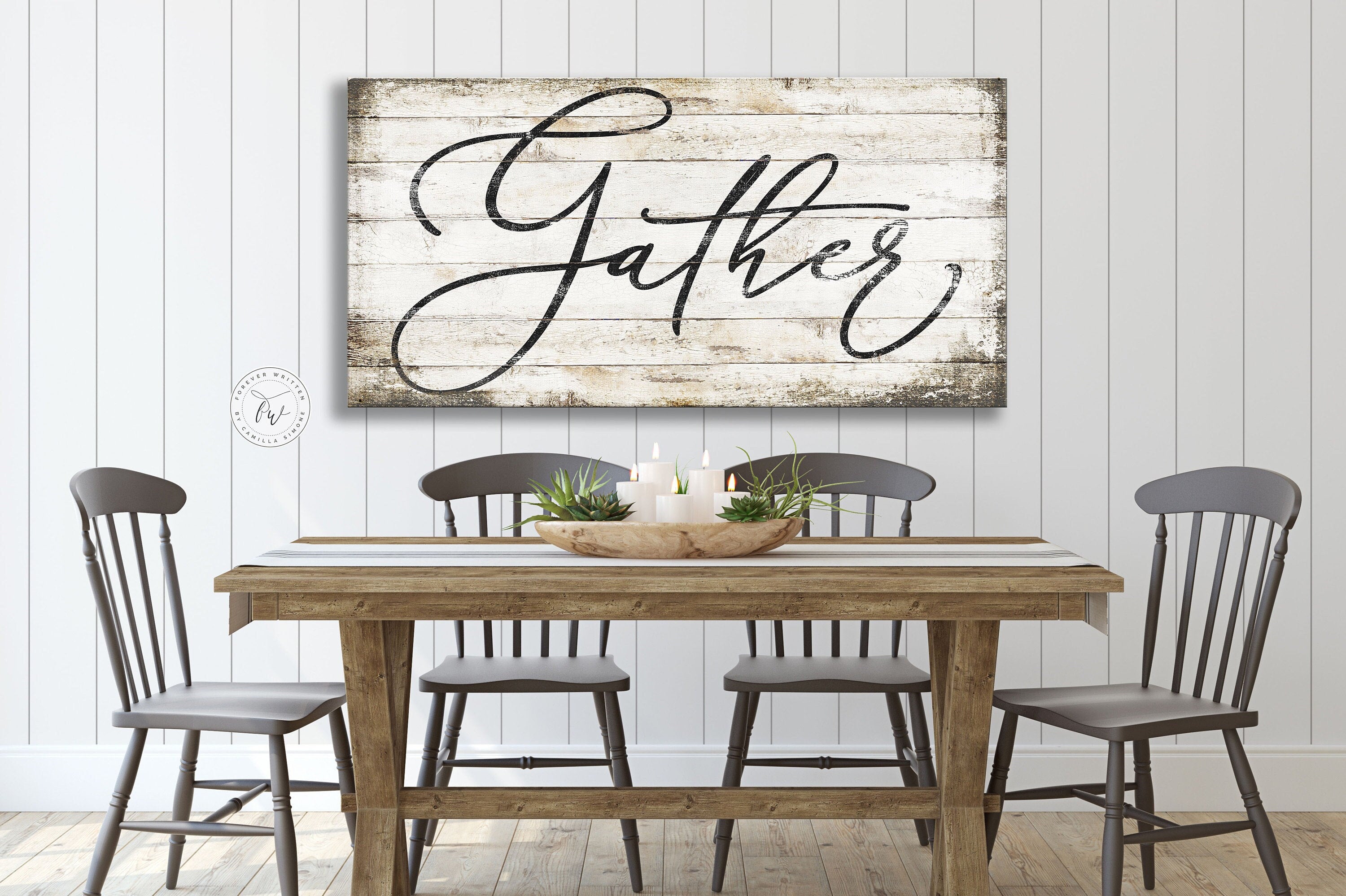 Gathering Farmhouse Rustic Canvas Wrap showcasing a warm, inviting design perfect for home decor.