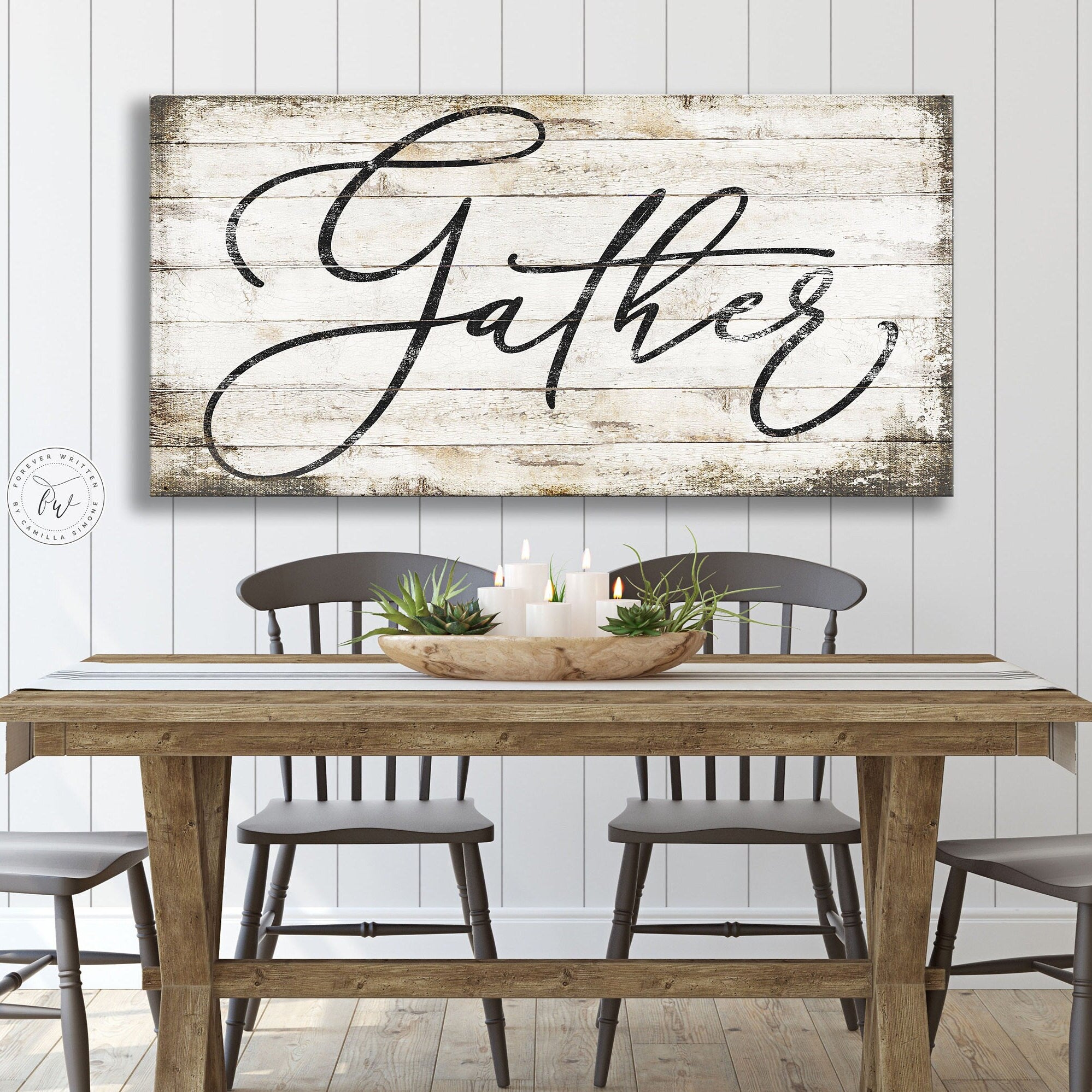 Gathering Farmhouse Rustic Canvas Wrap showcasing a warm, inviting design perfect for home decor.