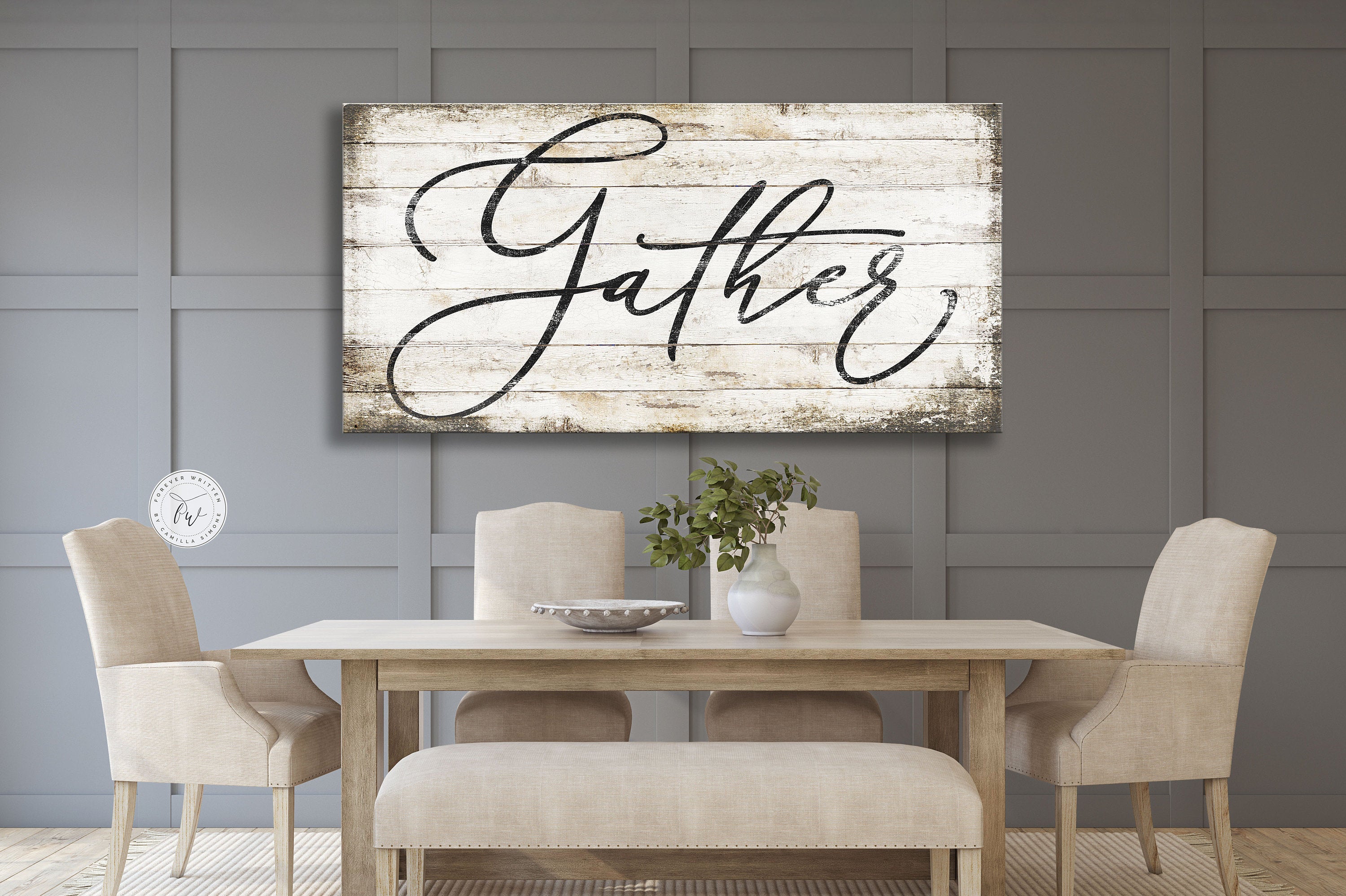 Gathering Farmhouse Rustic Canvas Wrap showcasing a warm, inviting design perfect for home decor.