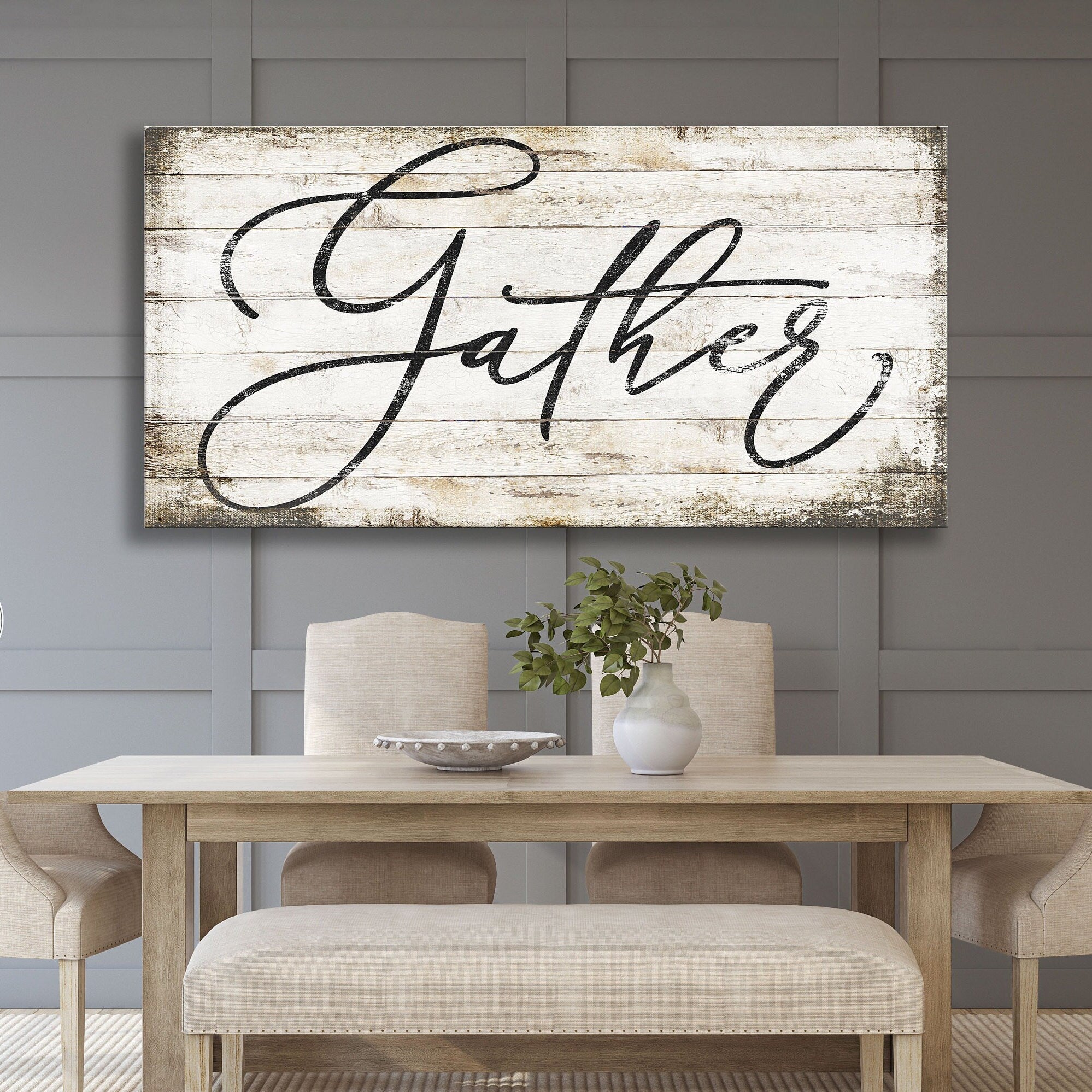 Gathering Farmhouse Rustic Canvas Wrap showcasing a warm, inviting design perfect for home decor.