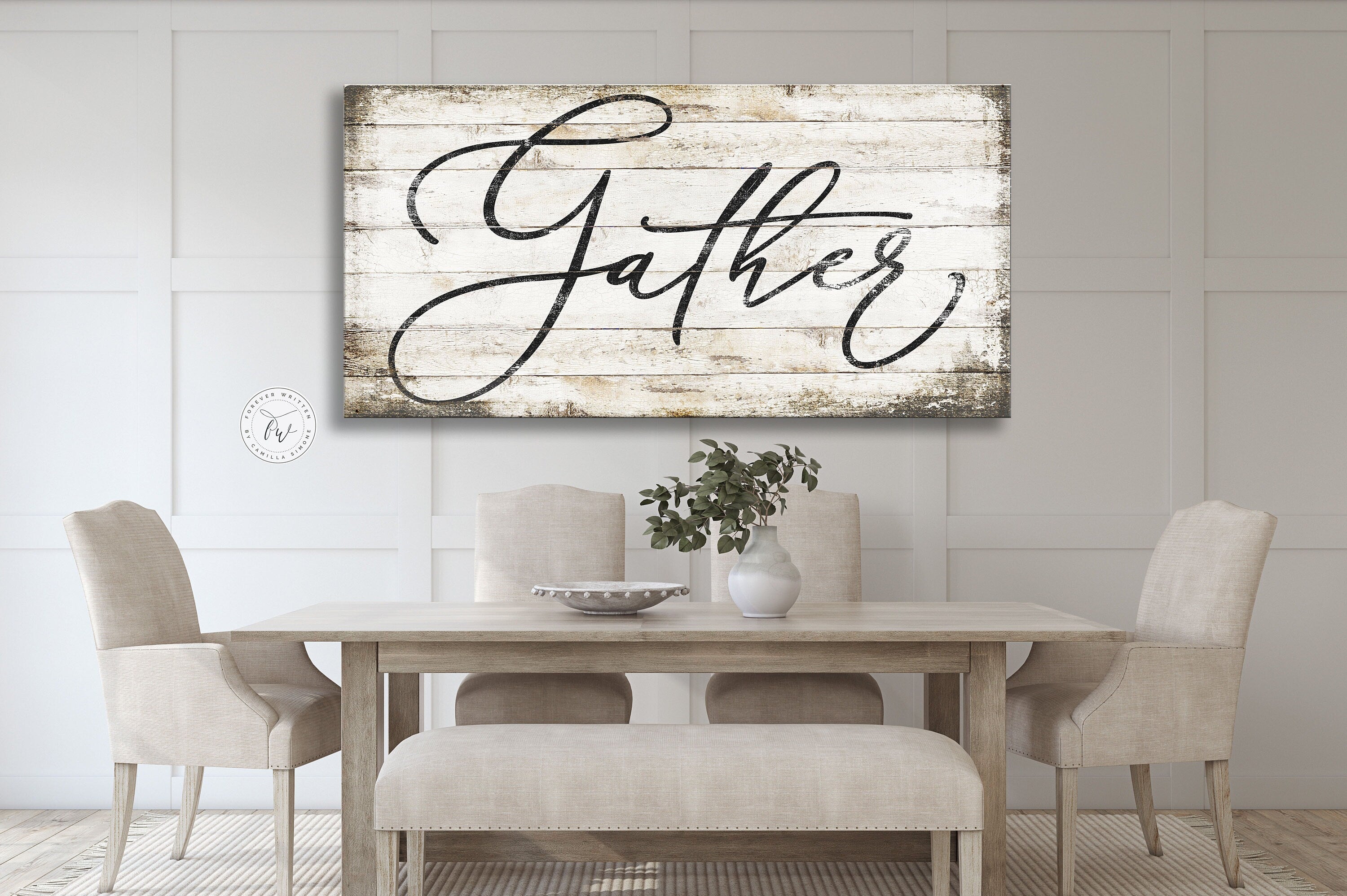 Gathering Farmhouse Rustic Canvas Wrap showcasing a warm, inviting design perfect for home decor.