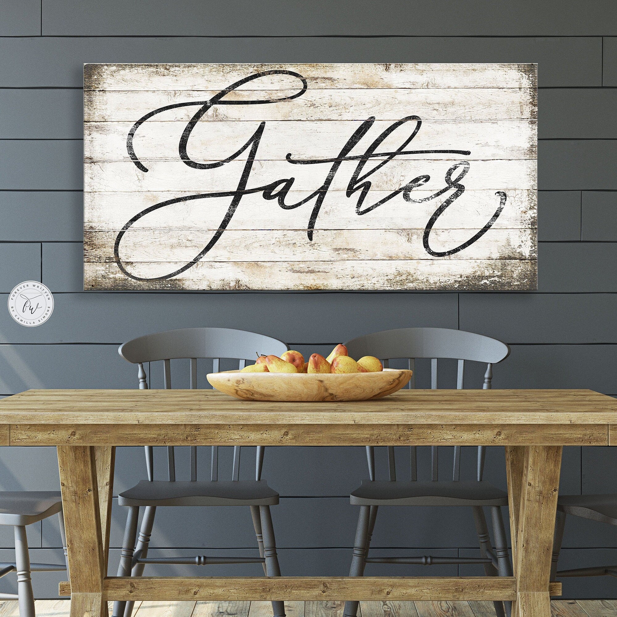 Gathering Farmhouse Rustic Canvas Wrap showcasing a warm, inviting design perfect for home decor.