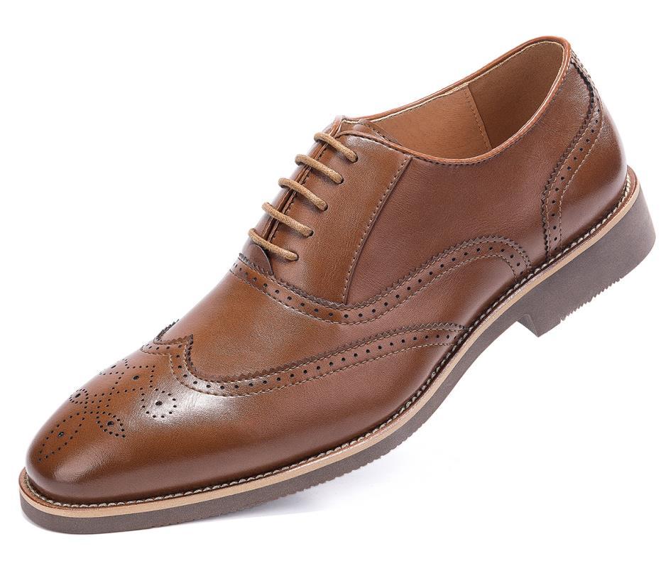 General Golaiman men's business dress shoes in lace-up wingtip Oxford style, made from genuine leather with a pointed closed toe.