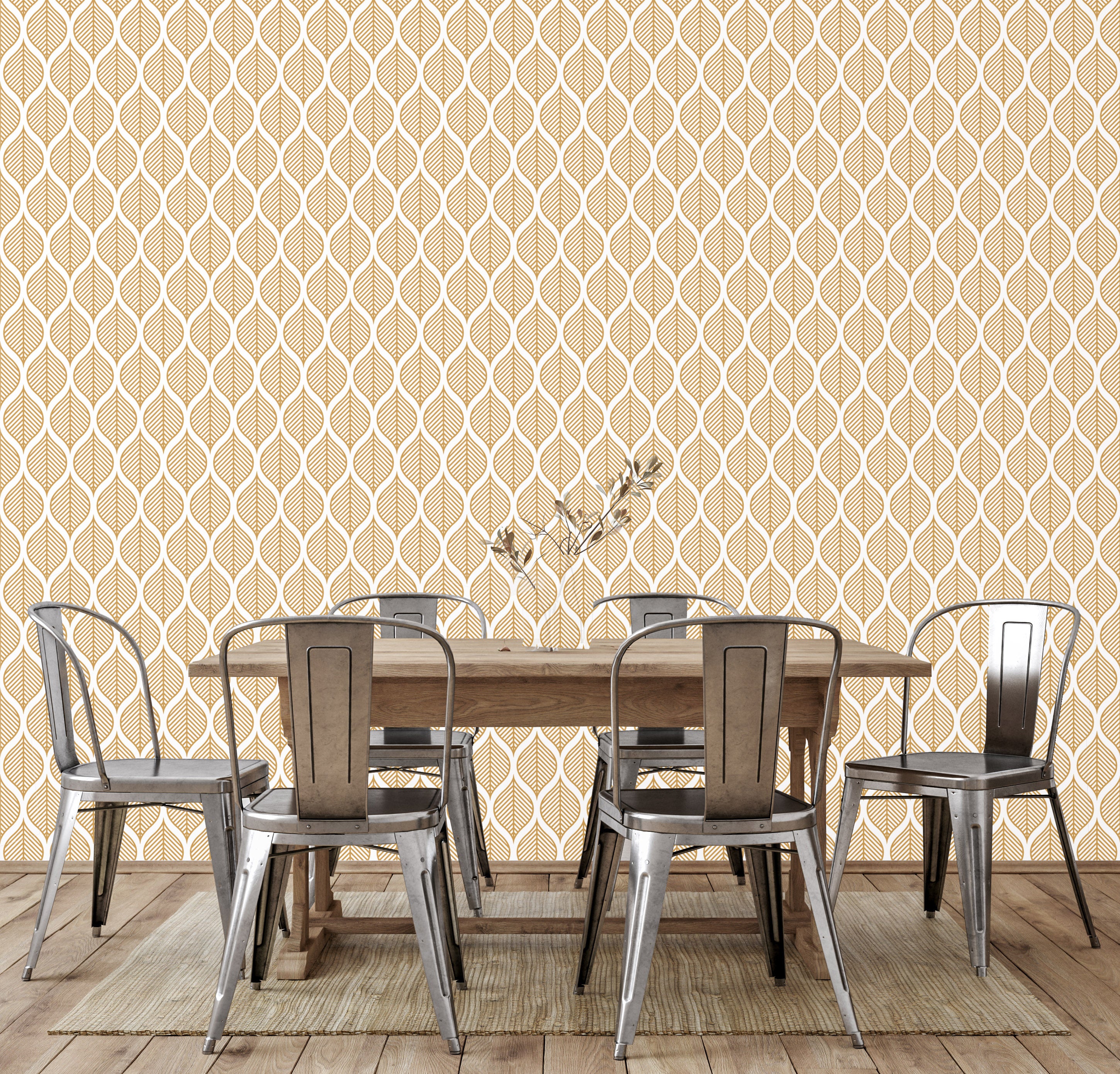 Geo Leaf Wallpaper featuring vibrant colors and modern design, perfect for home decor.