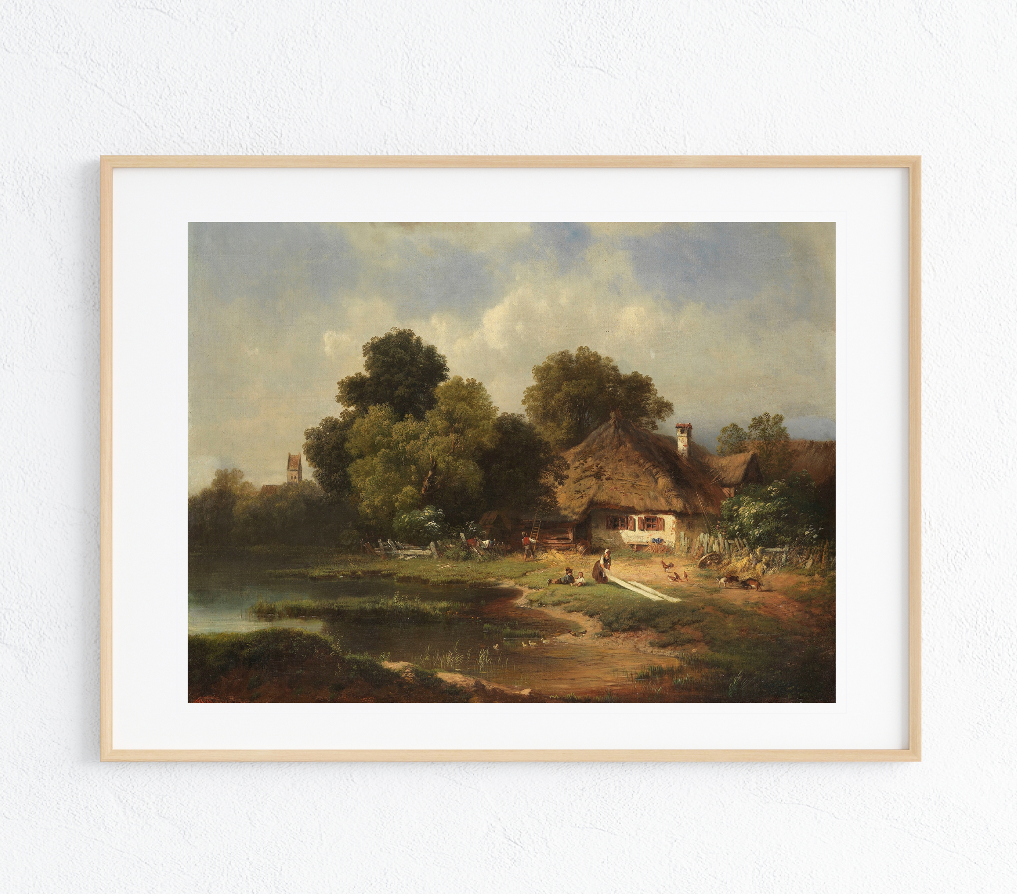 A vibrant German Farmscape Art Print showcasing a stunning landscape with rich colors and textures on museum-grade canvas.