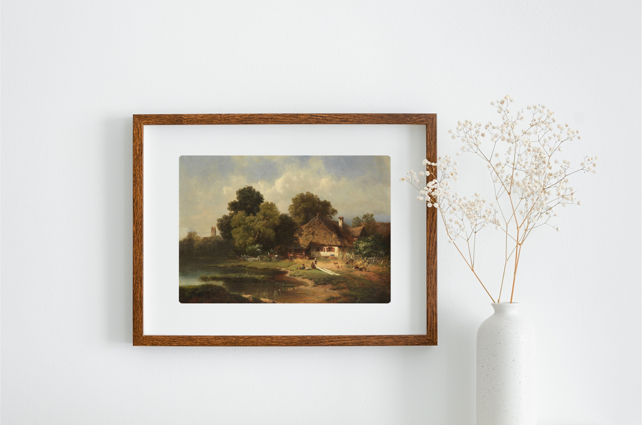 A vibrant German Farmscape Art Print showcasing a stunning landscape with rich colors and textures on museum-grade canvas.