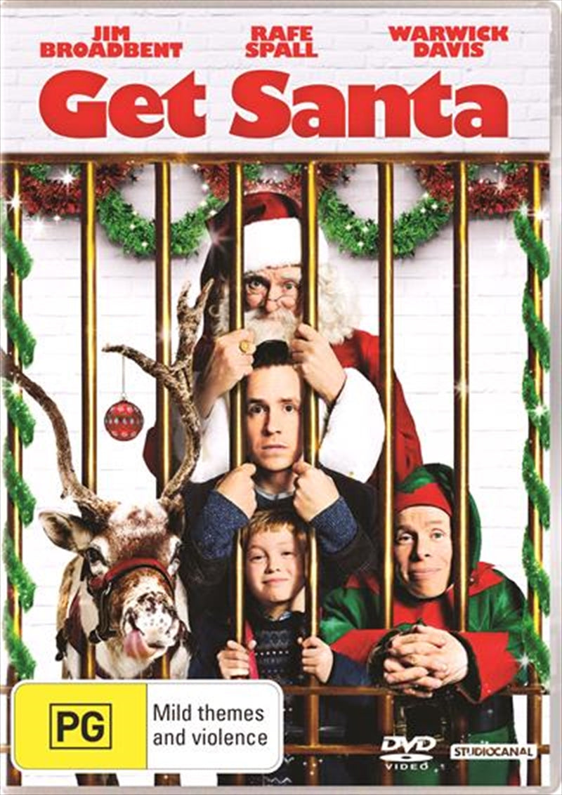 Get Santa DVD cover featuring Santa Claus, a young boy, and festive holiday imagery.