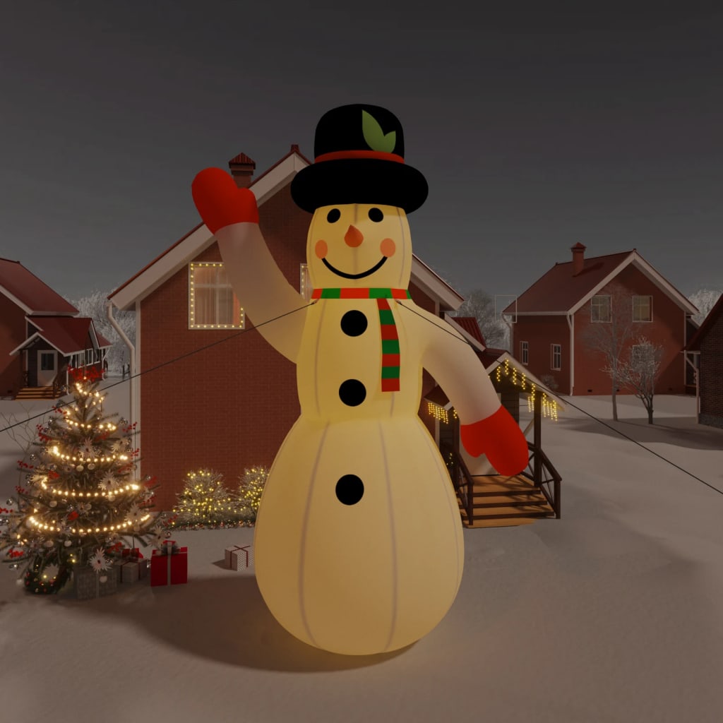 Giant 8-meter inflatable snowman with built-in LED lights, showcasing a festive design perfect for Christmas decorations.