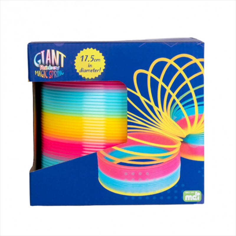 A colorful Giant Rainbow Magic Spring toy, showcasing its vibrant rainbow colors and spiral design, perfect for sensory play.