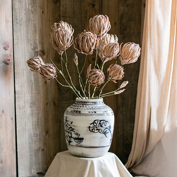 Giant Zen Style Ink Painting Terracotta Floor Pot in white and black, showcasing elegant ink designs and handmade terracotta texture.