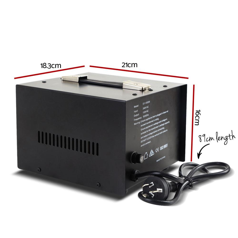 Giantz 1000 Watt Step Down Transformer converting AC240V to AC110V for USA appliances.