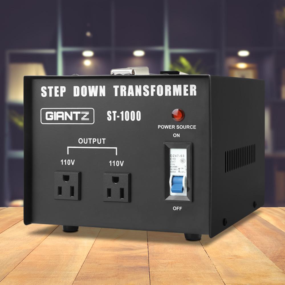 Giantz 1000 Watt Step Down Transformer converting AC240V to AC110V for USA appliances.