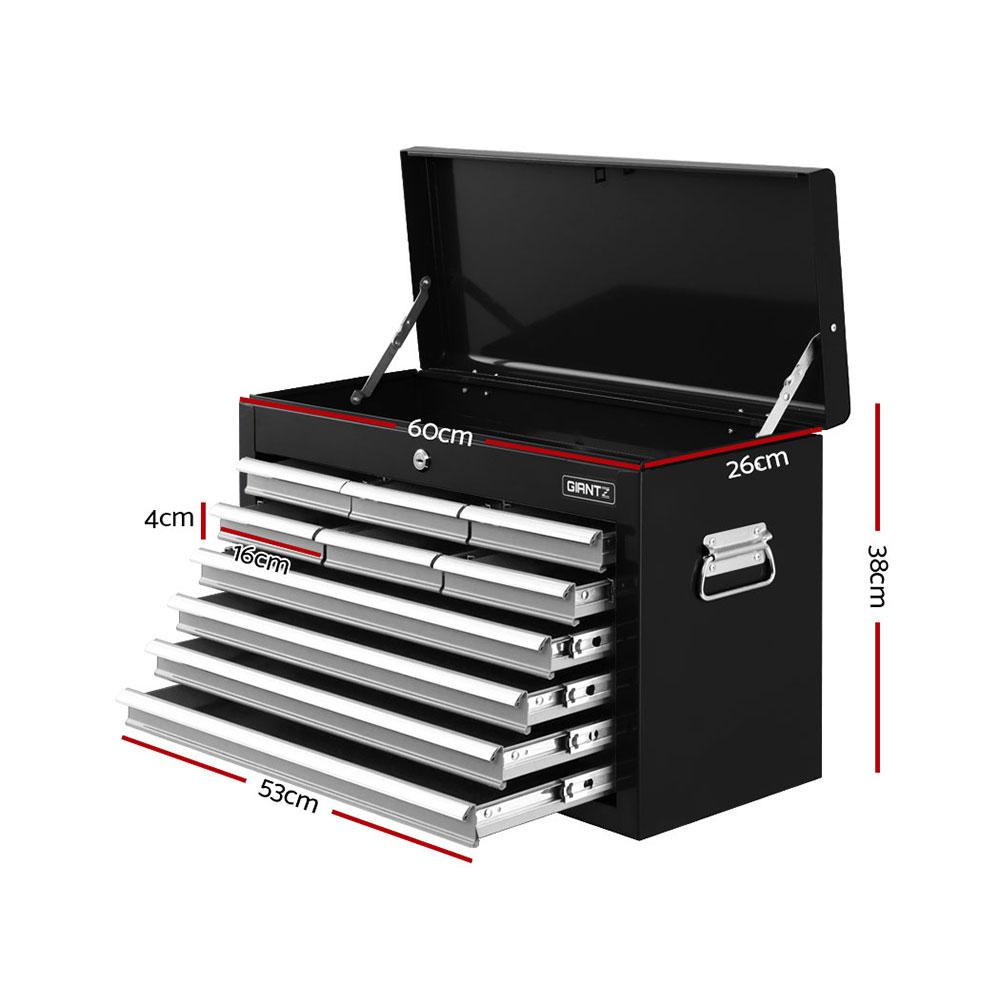 Giantz 10-Drawer Tool Box Chest Cabinet in black, showcasing multiple drawers and sturdy construction for tool storage.