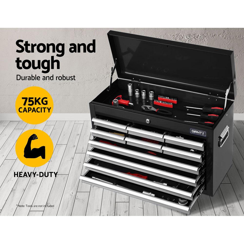 Giantz 10-Drawer Tool Box Chest Cabinet in black, showcasing multiple drawers and sturdy construction for tool storage.