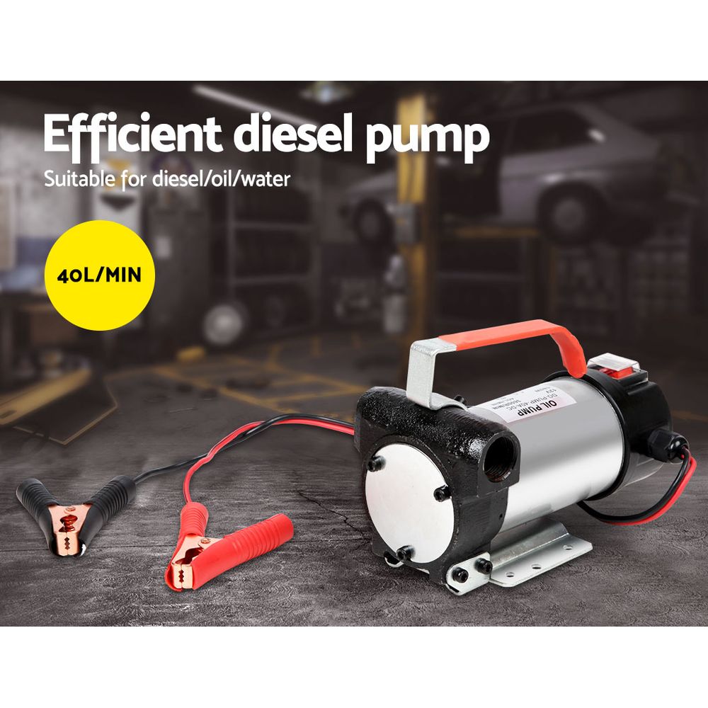 Giantz 12V Bio Diesel Transfer Pump with hoses and nozzle, designed for efficient fuel transfer.