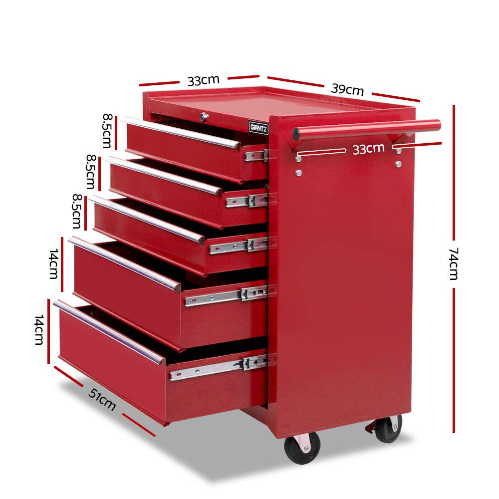 Giantz 14 Drawers Toolbox Chest Cabinet Mechanic Trolley in red, showcasing multiple drawers and sturdy construction.