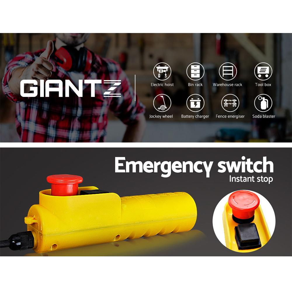 Giantz 1400w Electric Hoist winch with high tensile cable and emergency stop switch, ideal for lifting heavy loads safely.