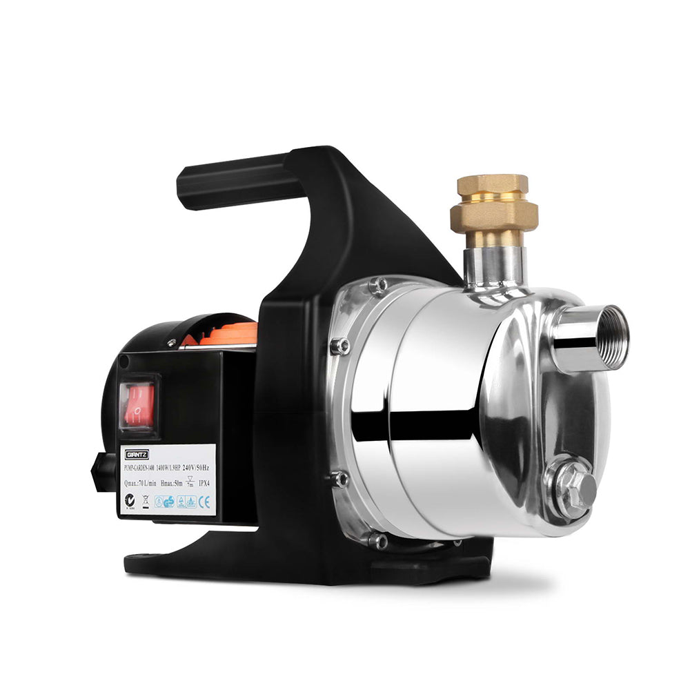 Giantz 1500W Garden High Pressure Water Pump with stainless steel body and accessories, designed for efficient irrigation and household tasks.