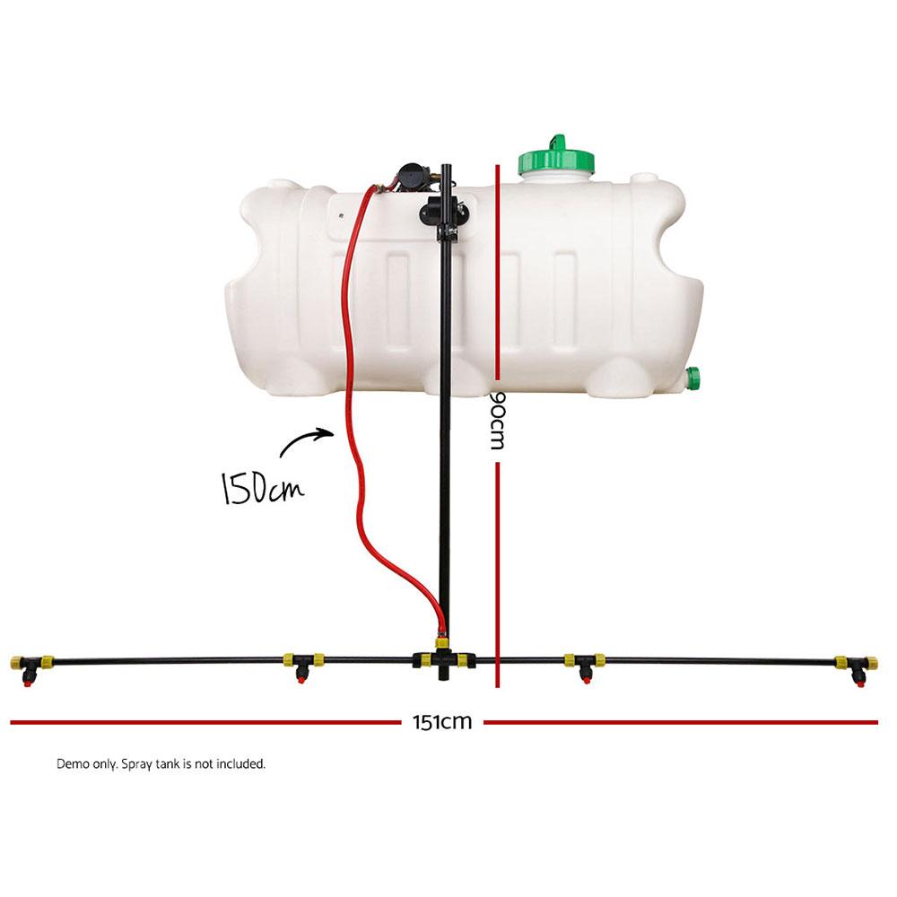 Giantz 1.5M ATV Adjustable Weed Sprayer Boom with four nozzles and adjustable height, mounted on an ATV.