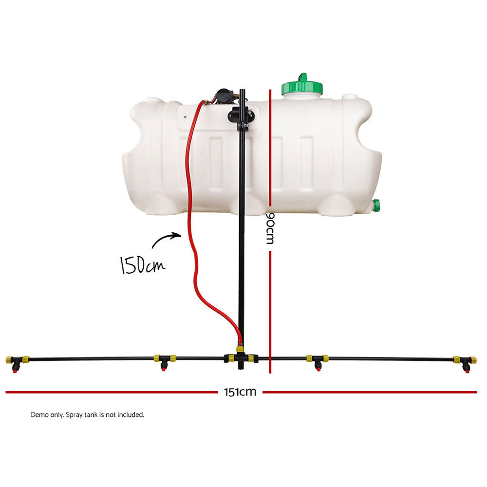 Giantz 1.5M ATV Adjustable Weed Sprayer Boom with four nozzles and height adjustment features, mounted on an ATV.