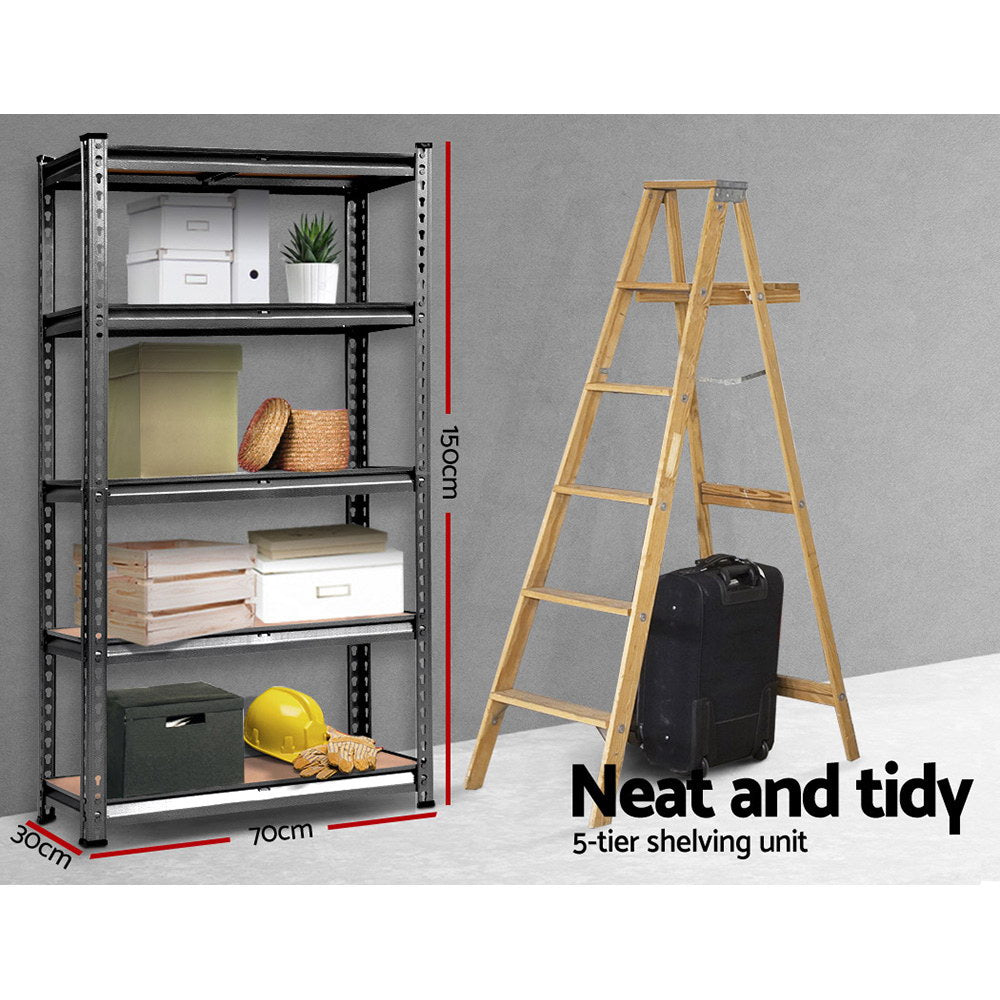 Giantz 1.5M Metal Steel Warehouse Shelving Unit with five tiers, showcasing its robust design and matte charcoal finish.