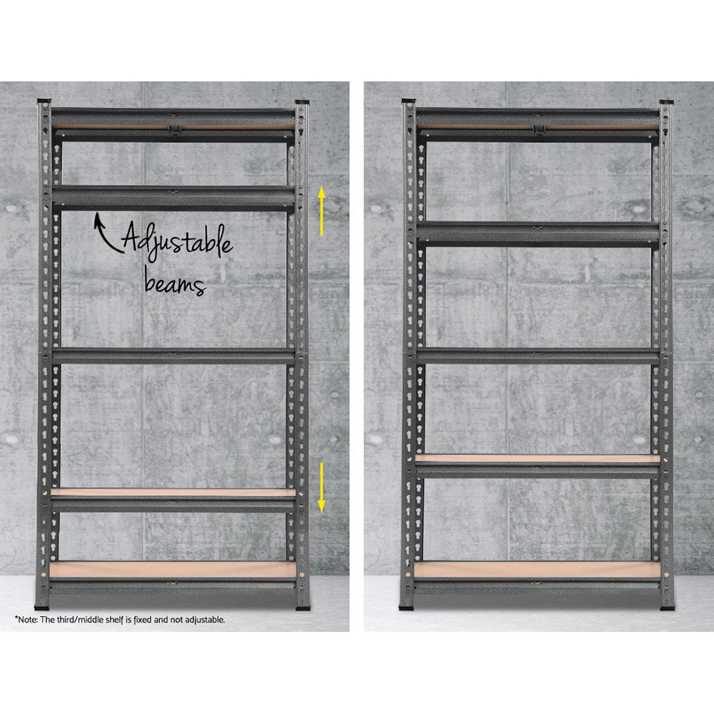 Giantz 1.5M Metal Steel Warehouse Shelving Unit with five tiers, showcasing its robust design and matte charcoal finish.