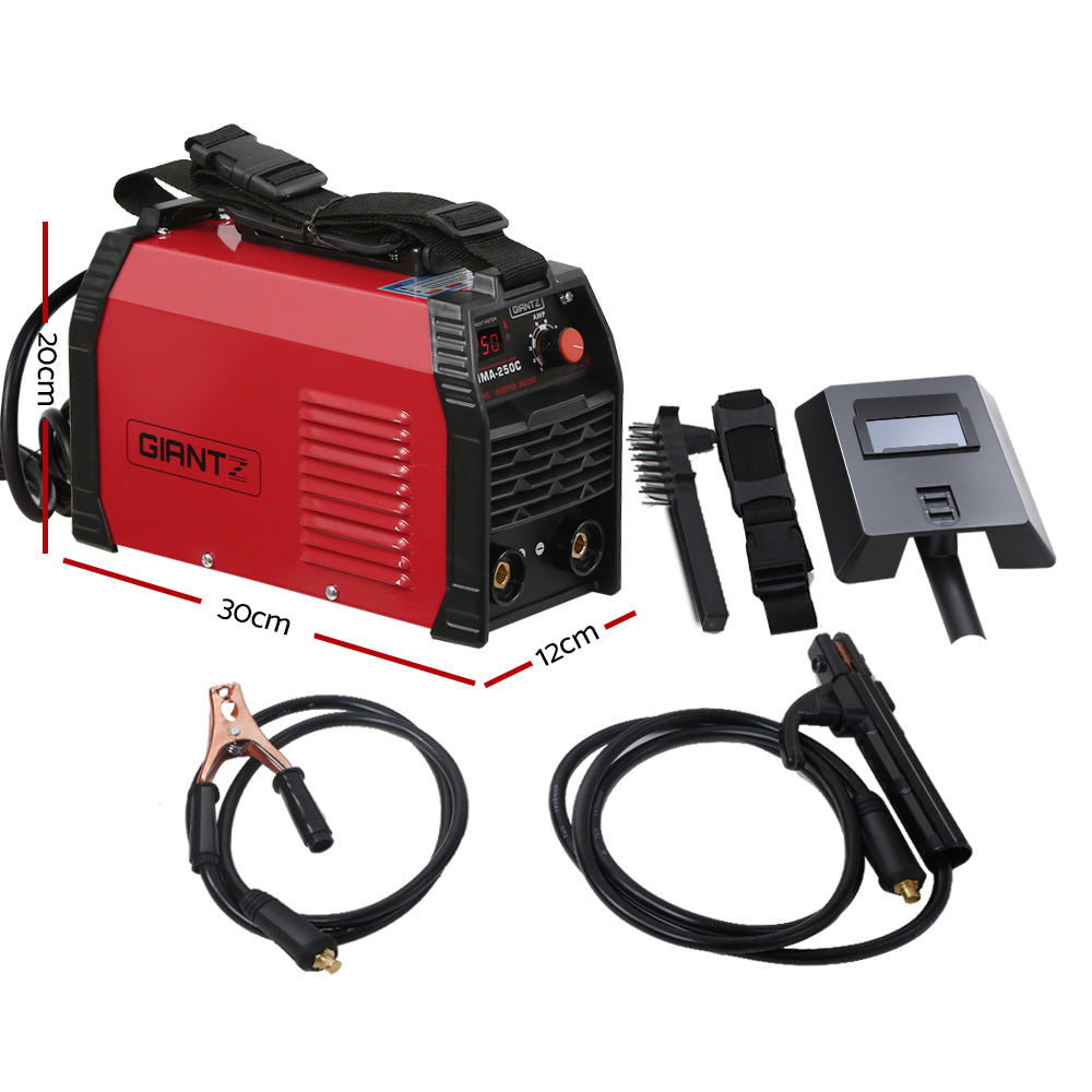 Giantz 250 Amp Inverter Welder MMA ARC DC IGBT Welding Machine with digital display and accessories.