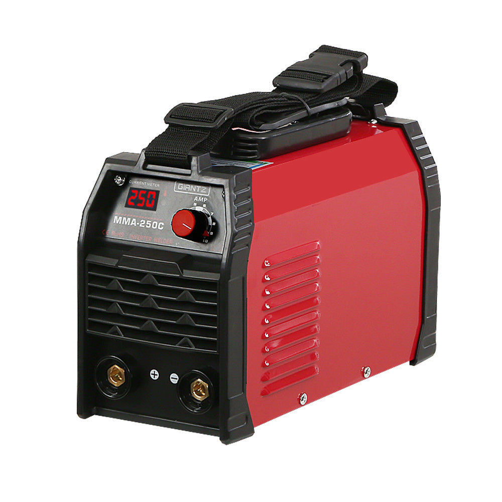 Giantz 250 Amp Inverter Welder MMA ARC DC IGBT Welding Machine with digital display and accessories.