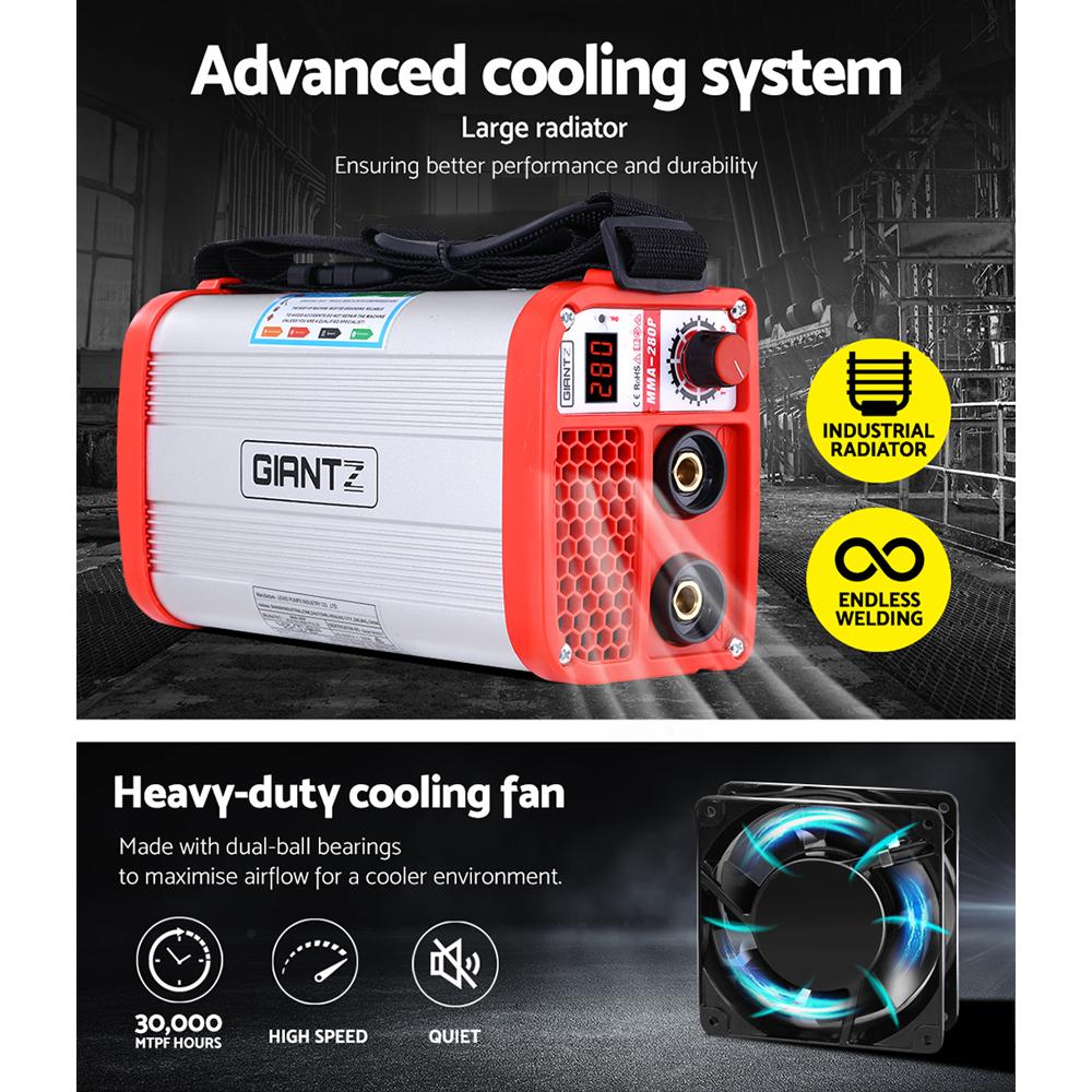 Giantz 280 Amp Inverter Welder showcasing its compact design and user-friendly controls, ideal for MMA welding.