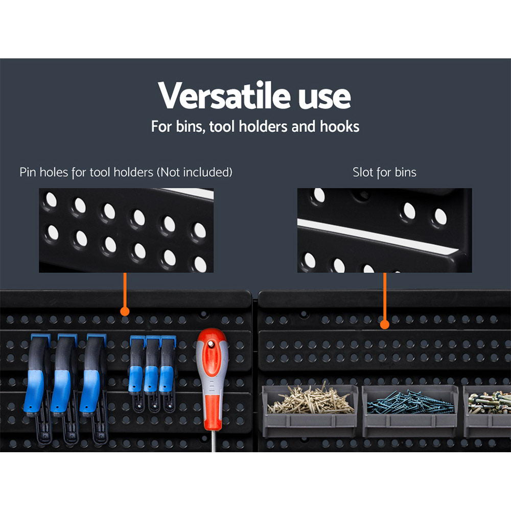 Giantz 30 Bin Wall Mounted Rack Storage Organiser with detachable bins for tools and accessories, showcasing heavy-duty construction and upgraded mounting design.