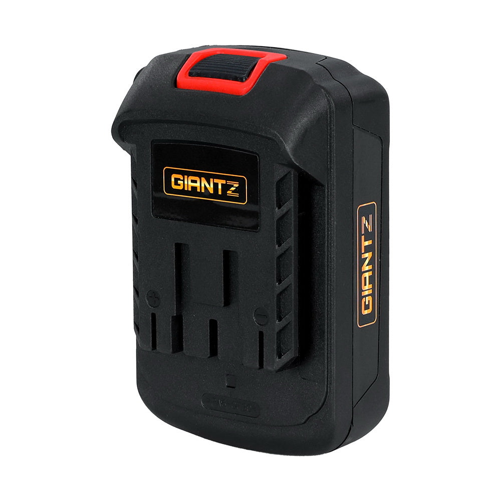 Giantz 40V 8AH rechargeable lithium battery designed for lawn mowers, showcasing its lightweight and removable features.