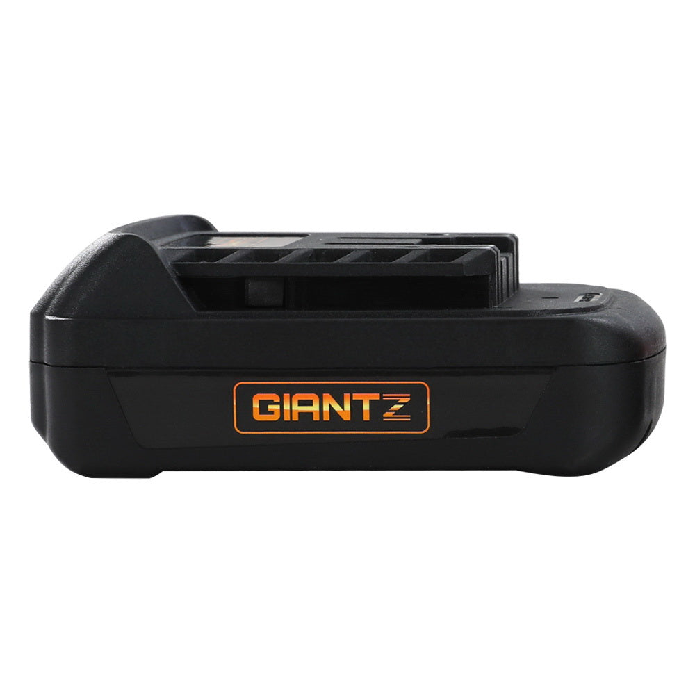 Giantz 40V 8AH rechargeable lithium battery designed for lawn mowers, showcasing its lightweight and removable features.