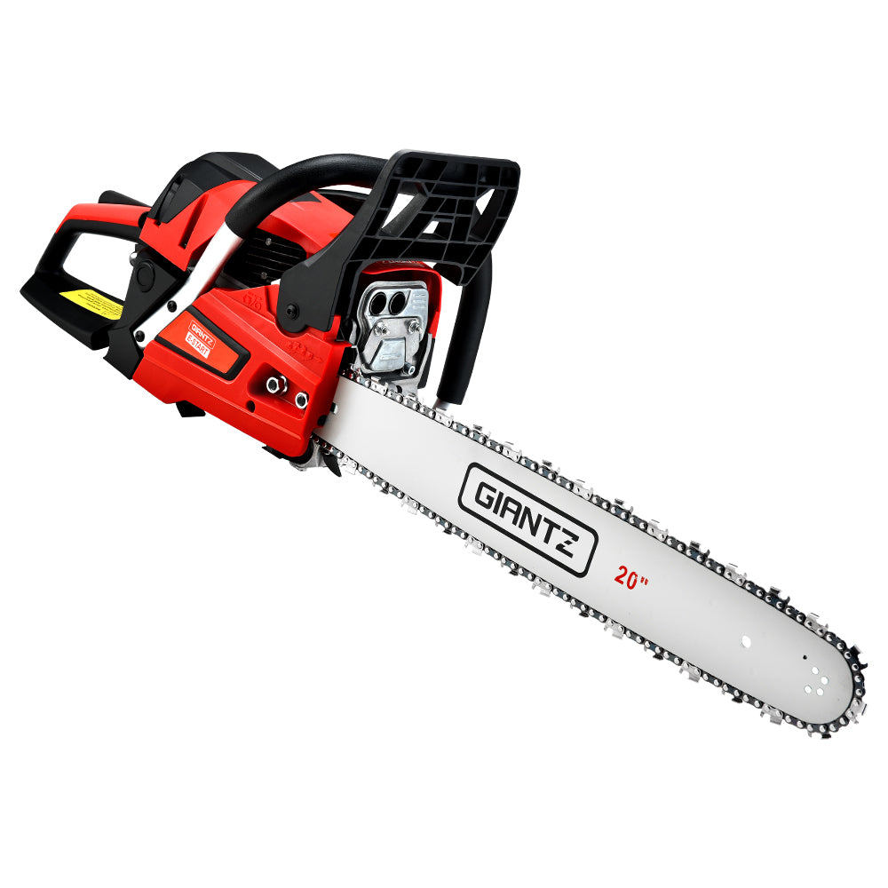 Giantz 52 CC Chainsaw with 20-inch bar and chain, showcasing its powerful engine and ergonomic design for efficient cutting.