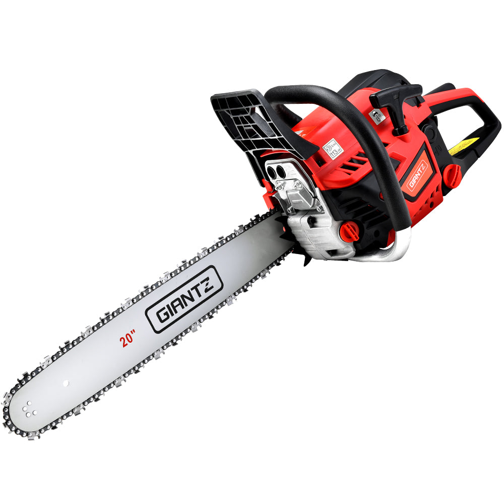 Giantz 52 CC Chainsaw with 20-inch bar and chain, showcasing its powerful engine and ergonomic design for efficient cutting.