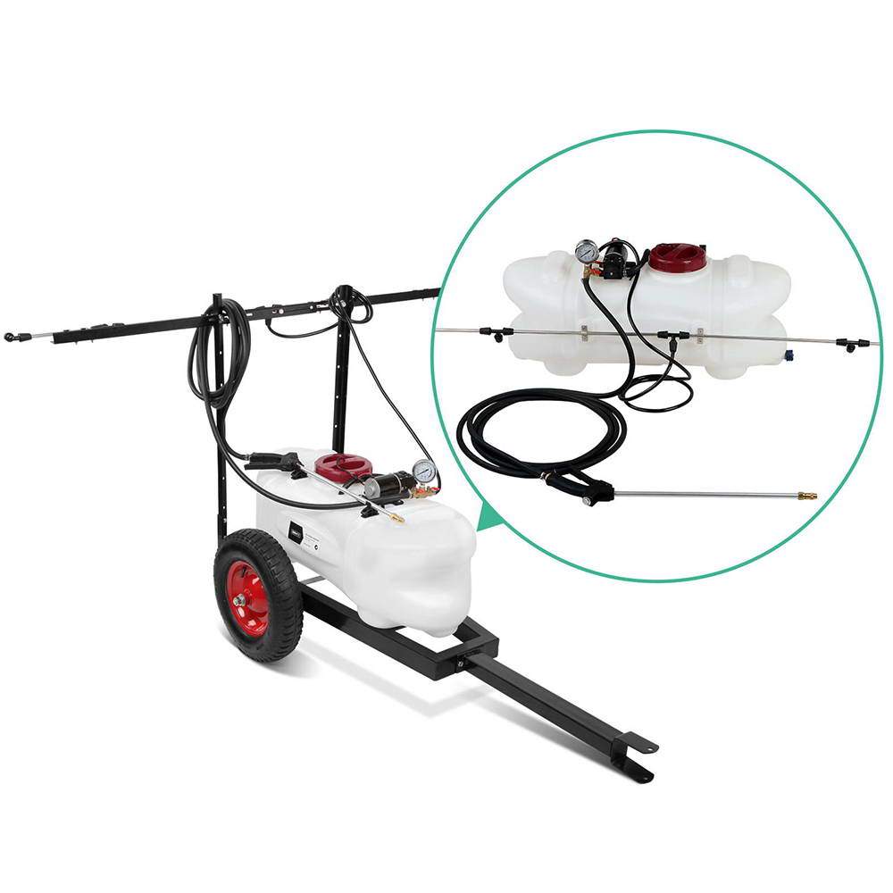 Giantz 60L ATV Weed Sprayer with trailer and rear boom, showcasing its durable tank and components designed for efficient weed control.