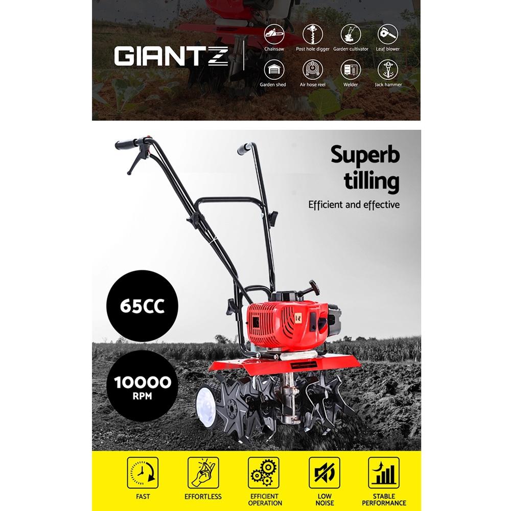 Giantz 65CC Cultivator Tiller Rotary Garden Hoe with 36 hardened steel tines and adjustable tilling depth.