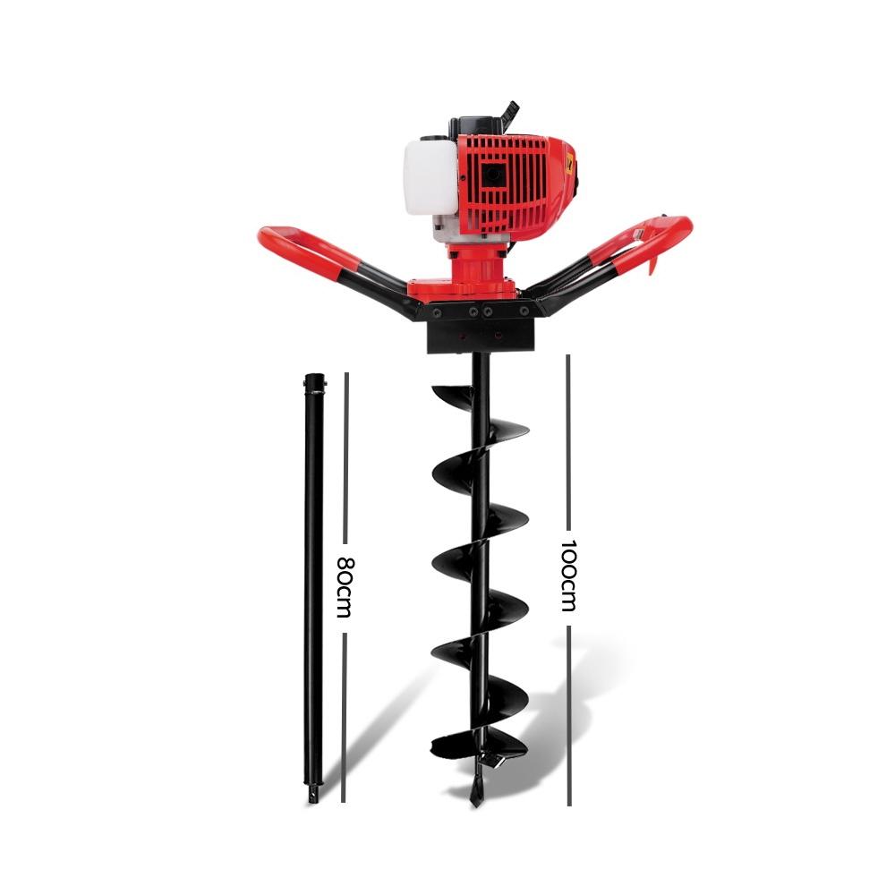 Giantz 80CC Petrol Post Hole Digger with auger and extension, showcasing its robust design and user-friendly features.