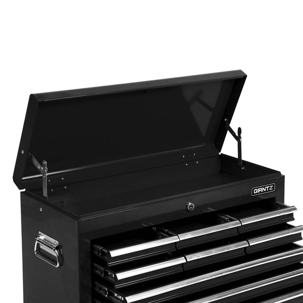 Giantz 9 Drawer Mechanic Tool Box Cabinet in black with multiple drawers for tool storage.