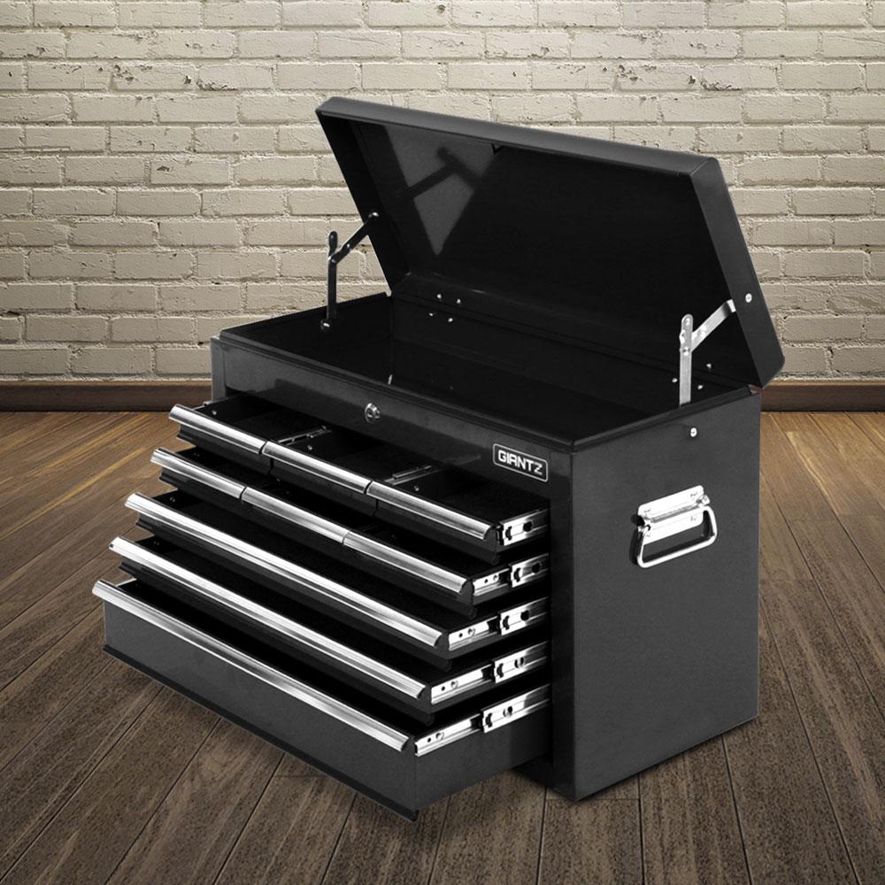 Giantz 9 Drawer Mechanic Tool Box Cabinet in black with multiple drawers for tool storage.