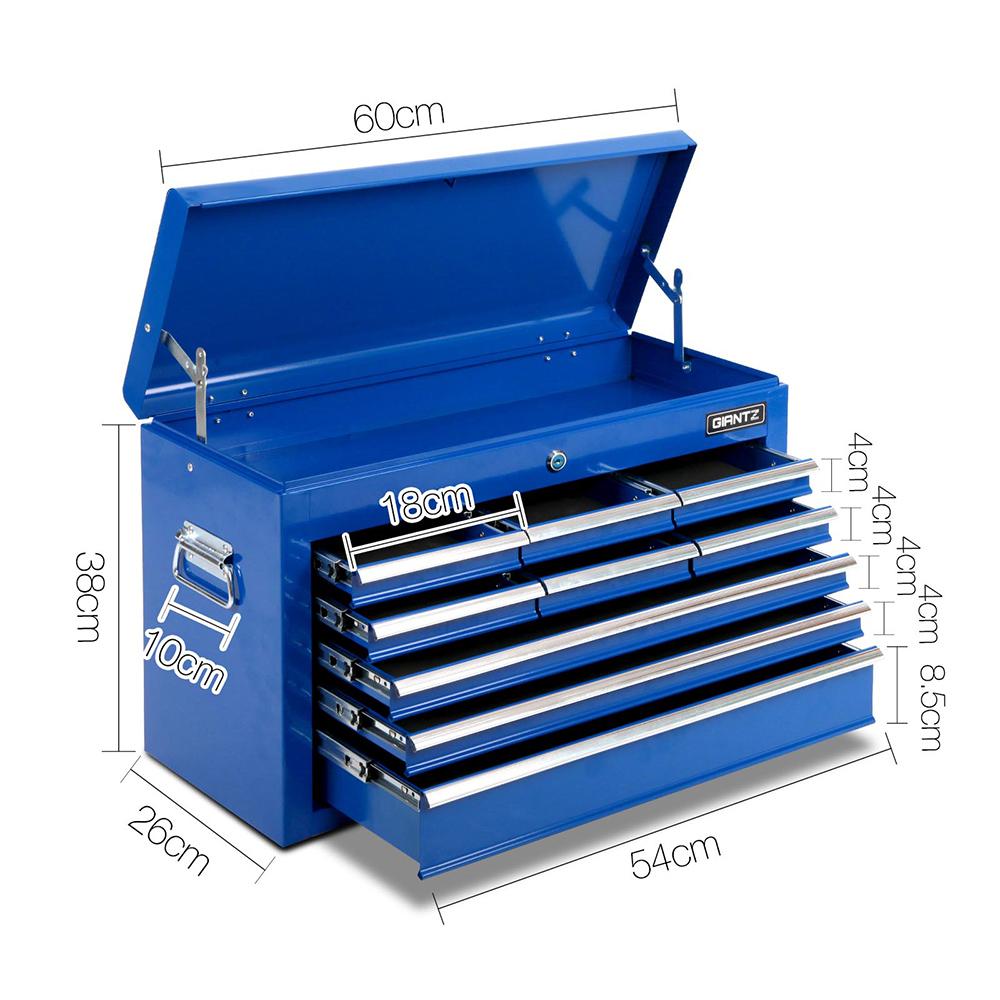 Giantz 9 Drawer Mechanic Tool Box Cabinet in Blue with multiple drawers and ergonomic handle.