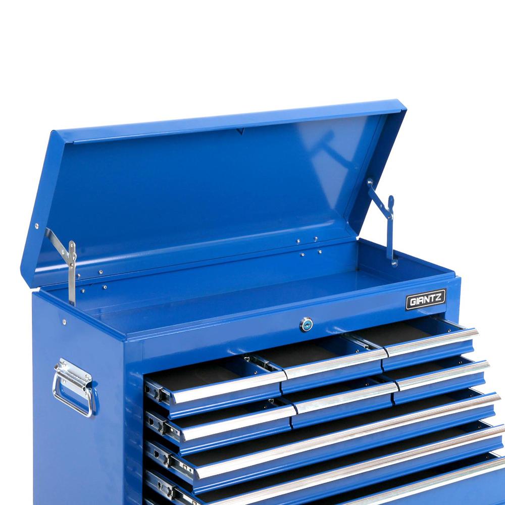 Giantz 9 Drawer Mechanic Tool Box Cabinet in Blue with multiple drawers and ergonomic handle.