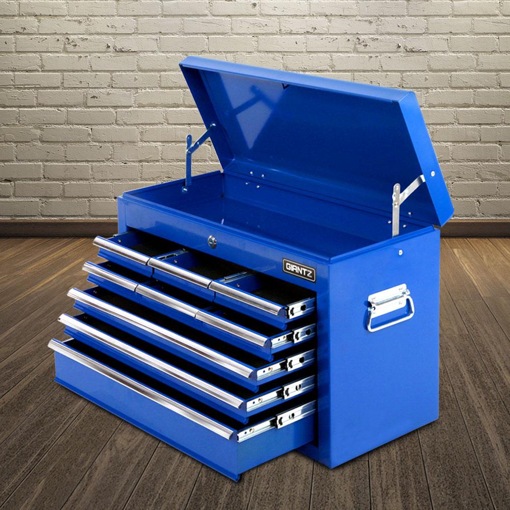 Giantz 9 Drawer Mechanic Tool Box Cabinet in Blue with multiple drawers and ergonomic handle.