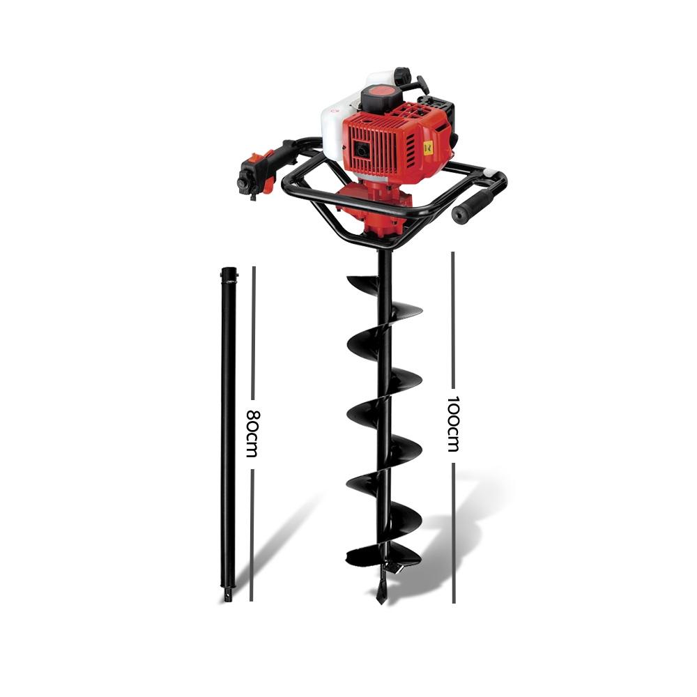 Giantz 92CC Petrol Post Hole Digger with auger and extension, showcasing its robust design and powerful engine.