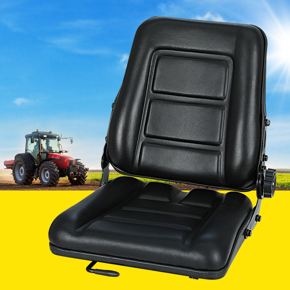 Giantz Adjustable Tractor Seat featuring a sturdy steel frame and soft padded PU leather for comfort during long work hours.