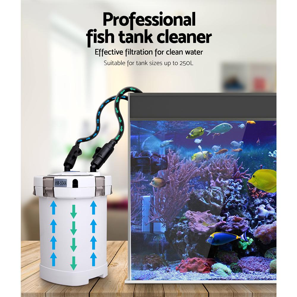 Giantz Aquarium External Canister Filter with hoses and pipes, designed for efficient water filtration in fish tanks.